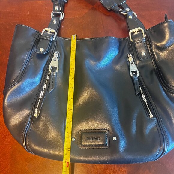 Nine West Black Faux Leather Tote Bag Dual Handles‎ Leopard Print Lining handbag - Picture 4 of 10